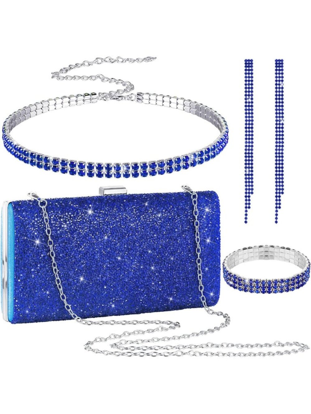 Glamorous 4-Piece Rhinestone Jewelry Set - Sparkling Necklace & Earrings